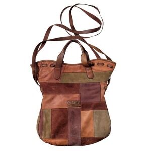 Patchwork Leather Suede Tote Bag Boho Goblin Earthy Crossbody Lucky Brand